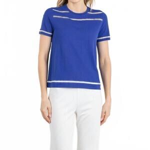 NEW PEACE OF CLOTH sheer stripe short sleeve crew top in lapis